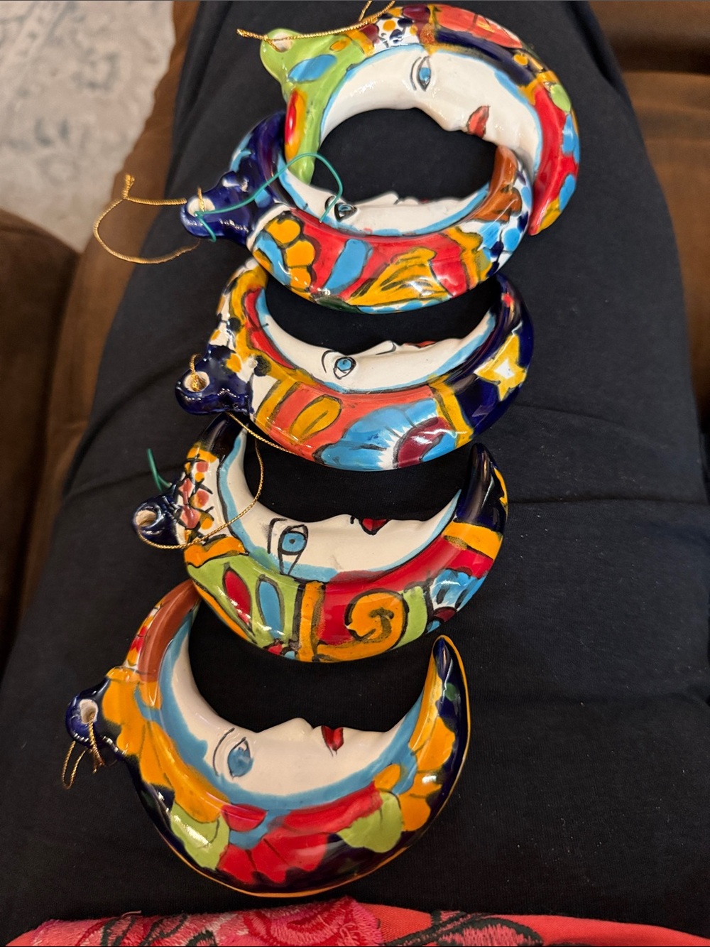 Vtg Talavera Style La Luna Ceramic Ornaments Set of 5